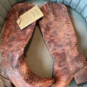 Brown Snakeskin Leather Boots